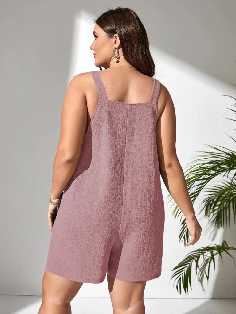 Plus Size Knotted Strap Romper with Pockets - Khakis by Trendsi from FREYA’S CLOSET