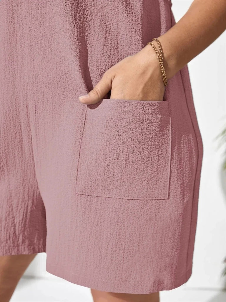 Plus Size Knotted Strap Romper with Pockets - Pink by Trendsi from FREYA’S CLOSET