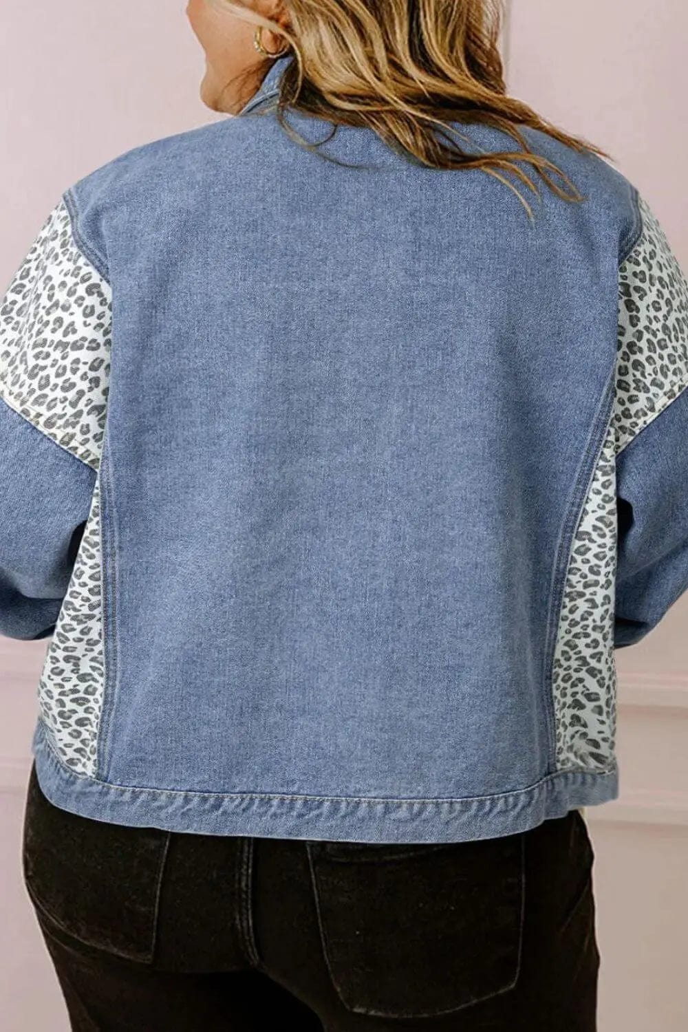 Trendsi Jackets Plus Size Leopard Long Sleeve Denim Jacket