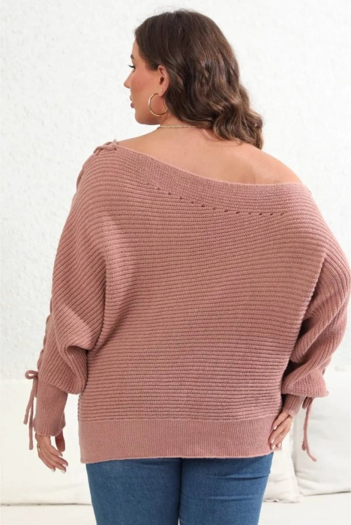 Plus Size One Shoulder Beaded Sweater - Dusty Pink by Trendsi from FREYA’S CLOSET