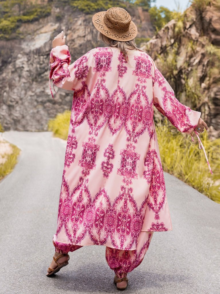 Plus Size Open Front Cardigan and Pants Set - Hot Pink by Trendsi from FREYA’S CLOSET