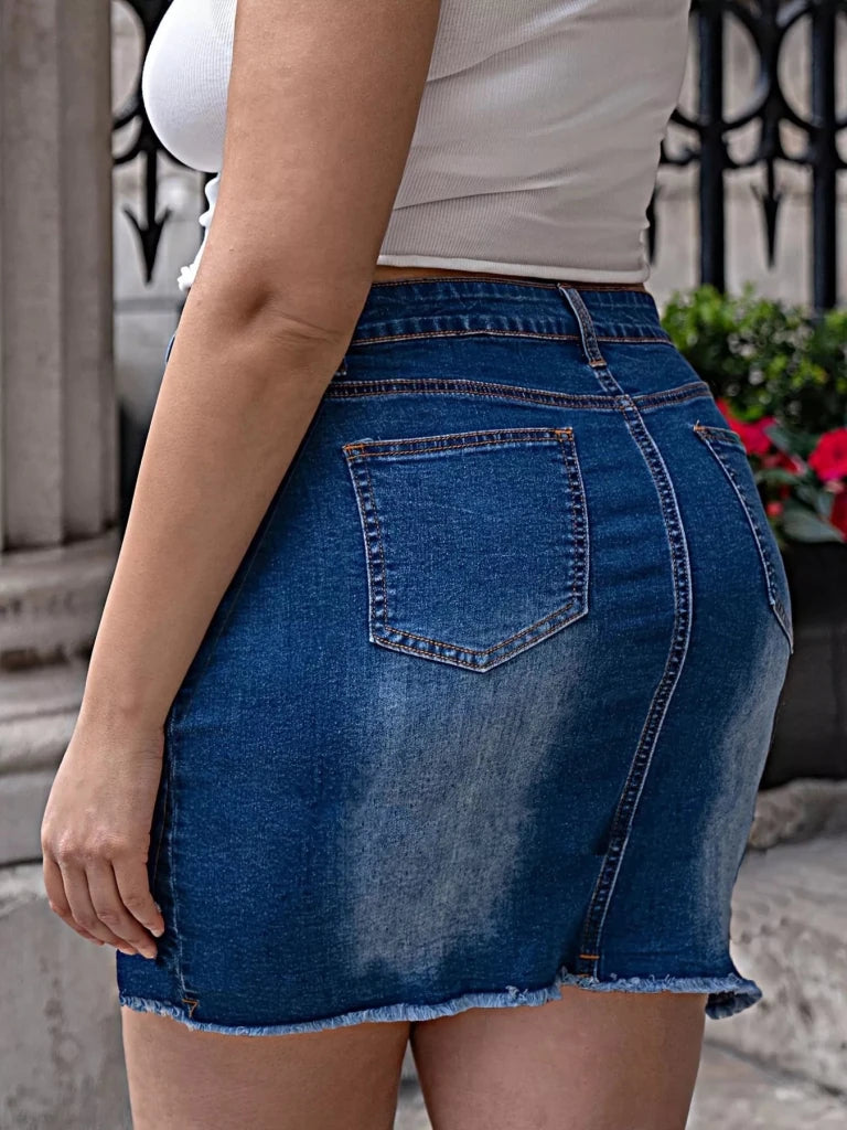 Plus Size Pearl Embellished Denim Skirt - Blue by Trendsi from FREYA’S CLOSET