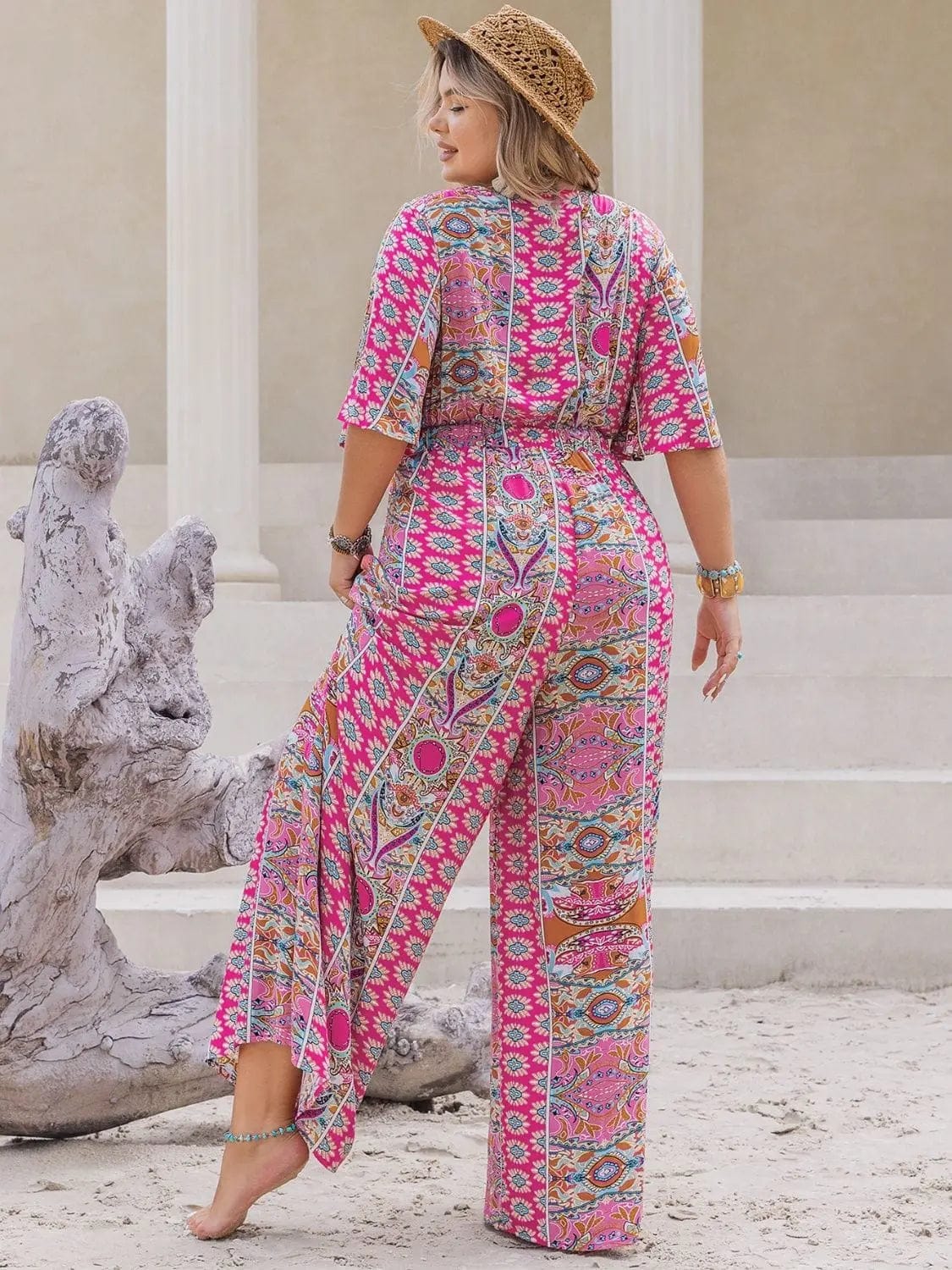 Trendsi Jumpsuits Plus Size Printed Surplice Long Sleeve Mini Dress