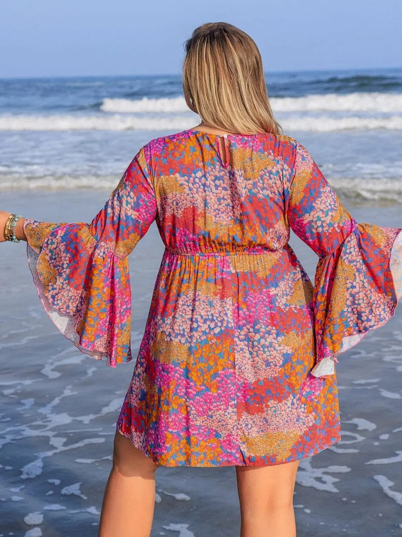 Trendsi Dress Plus Size Ruched Printed Long Sleeve Dress