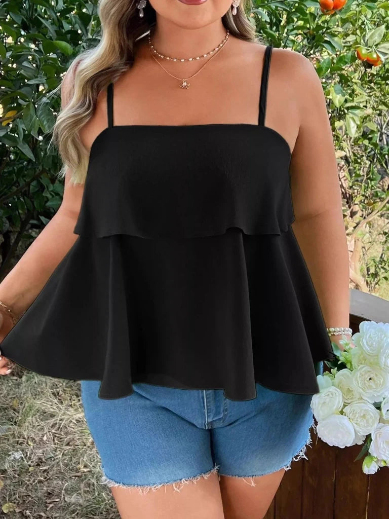 Plus Size Ruffle Hem Cami - Black by Trendsi from FREYA’S CLOSET