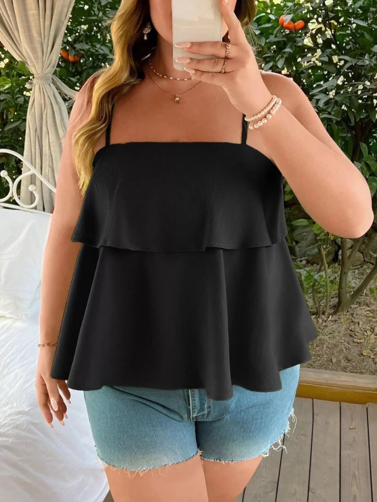 Plus Size Ruffle Hem Cami - Black by Trendsi from FREYA’S CLOSET