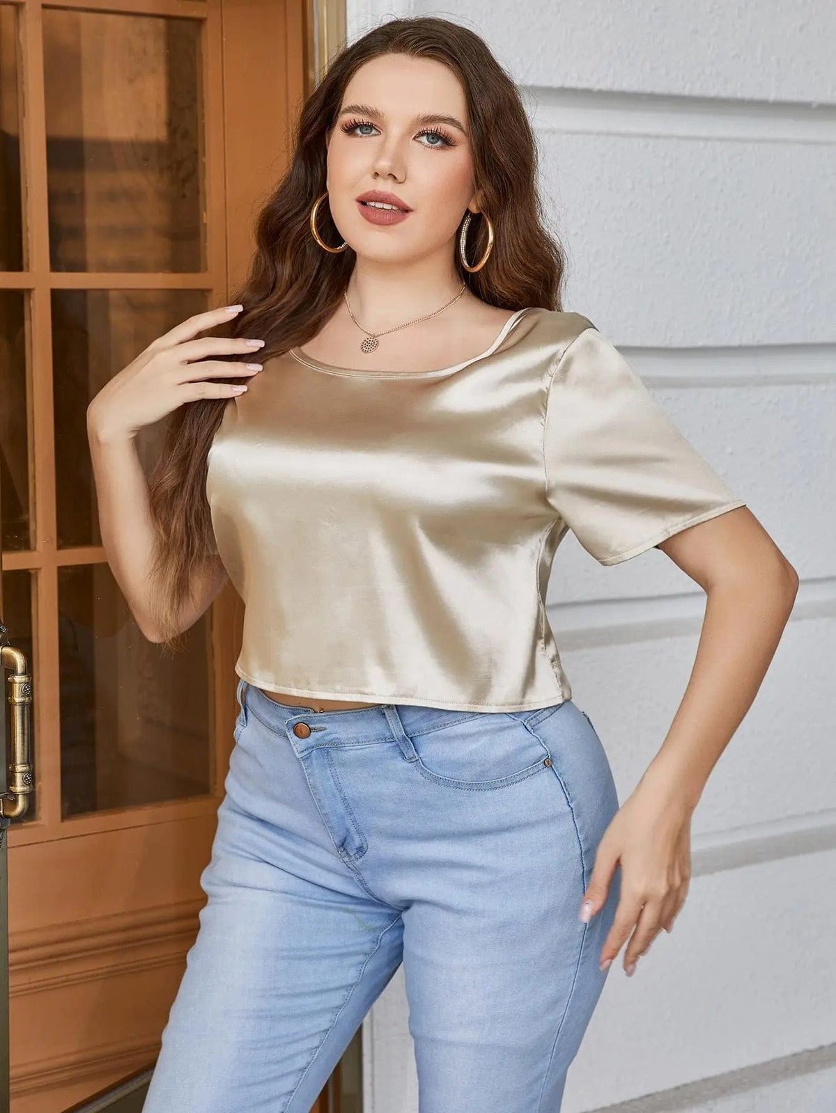 Trendsi Shirts and Blouse Plus Size Short Sleeve Tie Back Blouse