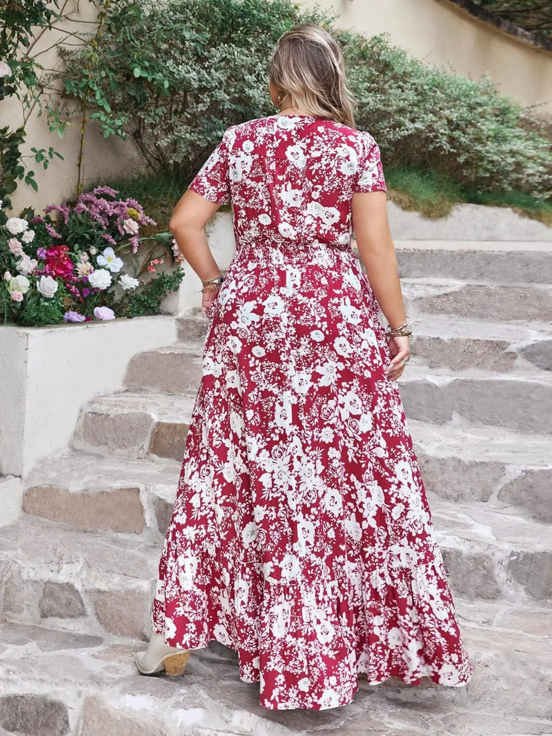 Trendsi dresses Plus Size Slit Printed V-Neck Maxi Dress