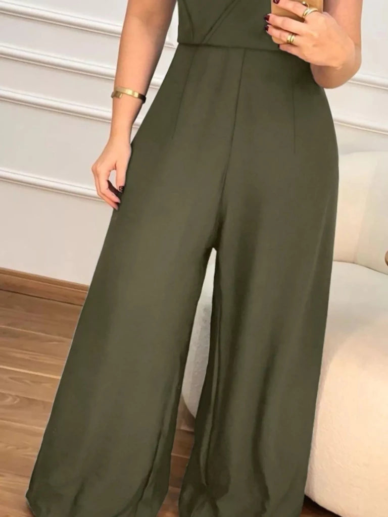 Plus Size Smocked Wide Leg Jumpsuit - Army Green by Trendsi from FREYA’S CLOSET