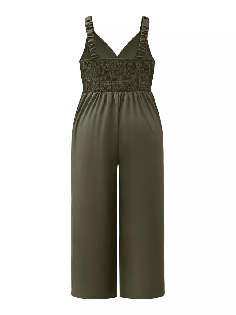 Plus Size Smocked Wide Leg Jumpsuit - Army Green by Trendsi from FREYA’S CLOSET