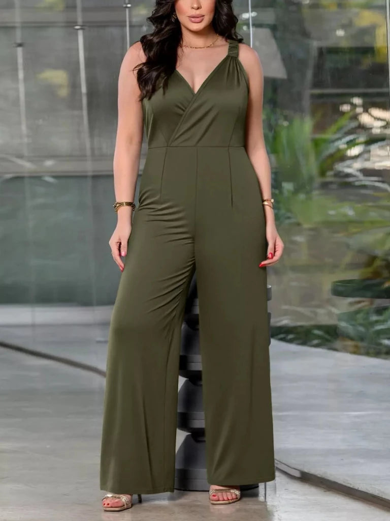 Plus Size Smocked Wide Leg Jumpsuit - Army Green by Trendsi from FREYA’S CLOSET