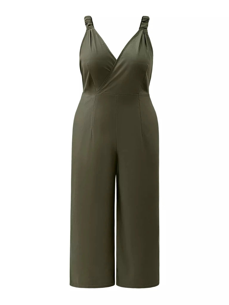 Plus Size Smocked Wide Leg Jumpsuit - Army Green by Trendsi from FREYA’S CLOSET
