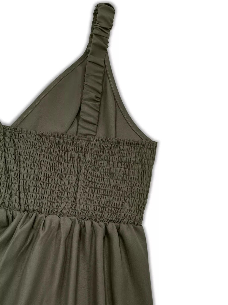 Plus Size Smocked Wide Leg Jumpsuit - Army Green by Trendsi from FREYA’S CLOSET