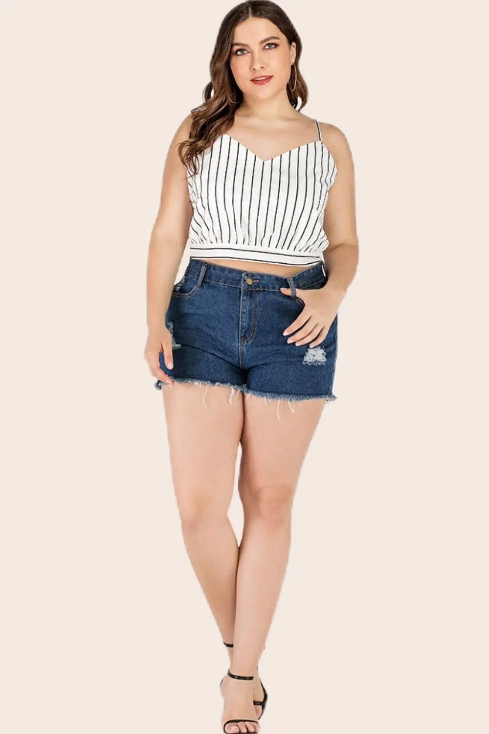Trendsi Shirts and Blouse Plus Size Striped Tie-Back Cropped Cami