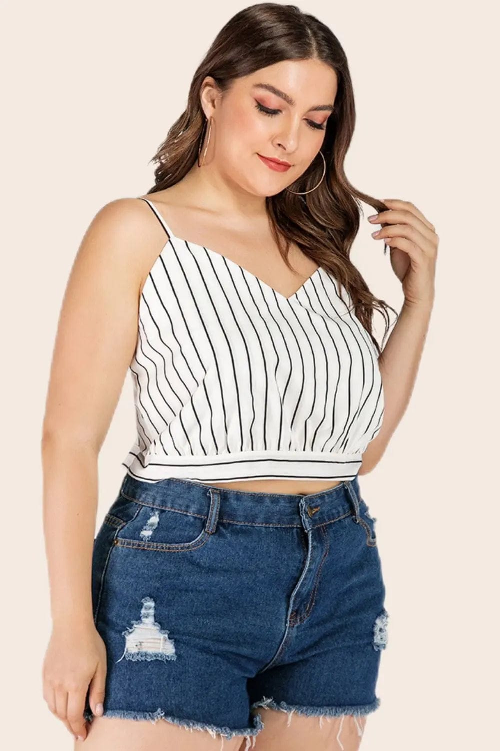 Trendsi Shirts and Blouse Plus Size Striped Tie-Back Cropped Cami