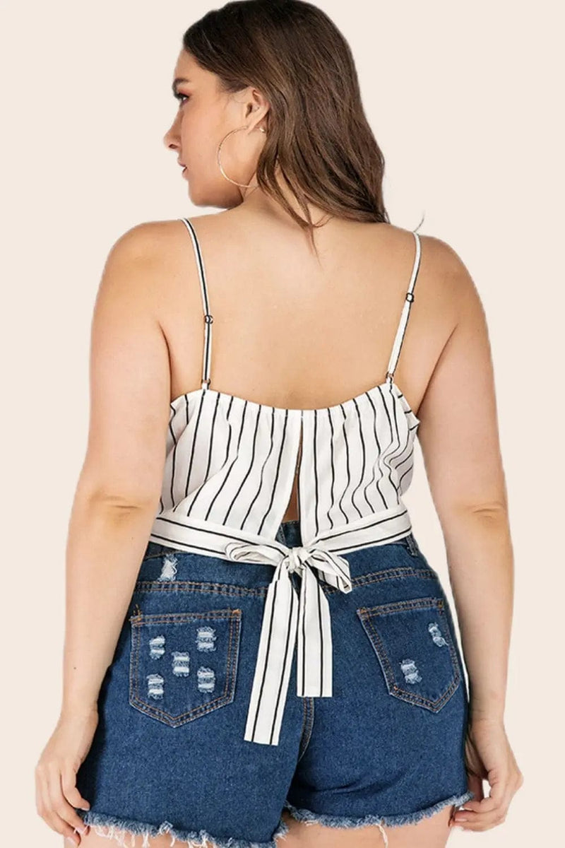 Trendsi Shirts and Blouse Plus Size Striped Tie-Back Cropped Cami