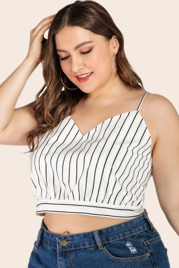 Plus Size Striped Tie - Back Cropped Cami - Stripe by Trendsi from FREYA’S CLOSET