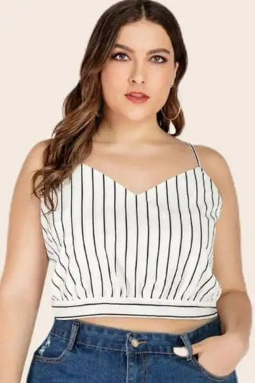 Plus Size Striped Tie - Back Cropped Cami - Stripe by Trendsi from FREYA’S CLOSET
