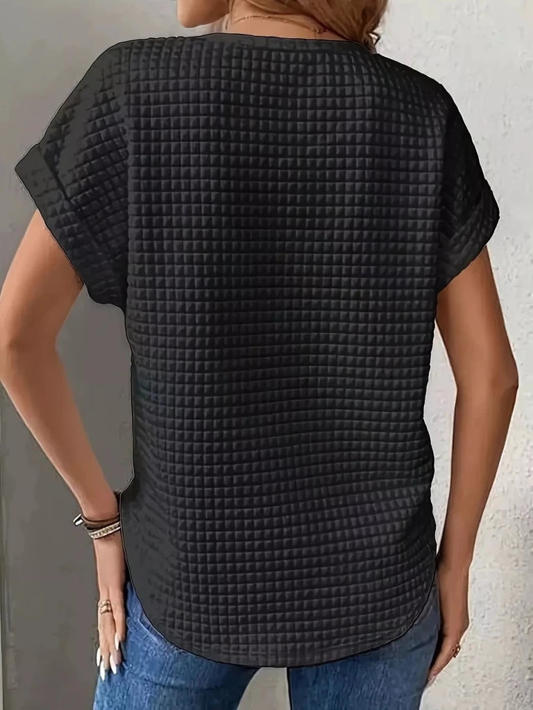 Plus Size Textured Round Neck Short Sleeve Top - Black by Trendsi from FREYA’S CLOSET