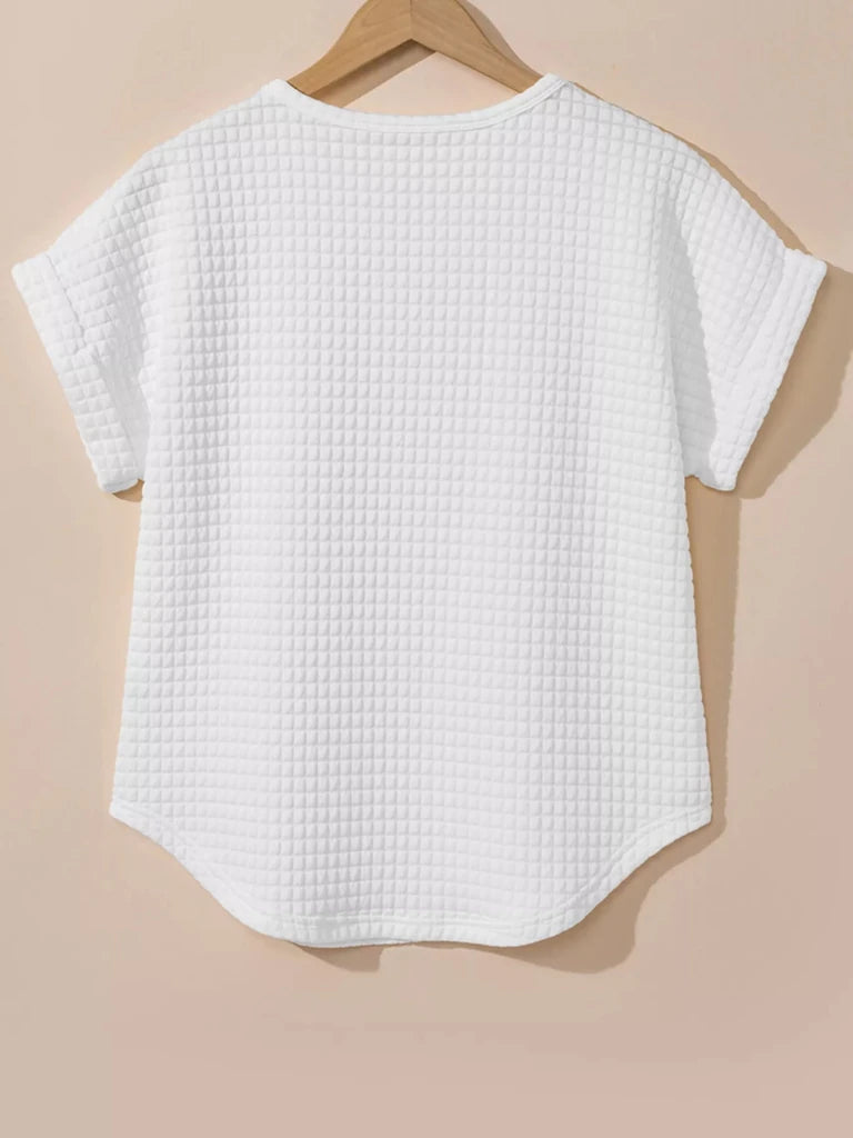 Plus Size Textured Round Neck Short Sleeve Top - White by Trendsi from FREYA’S CLOSET