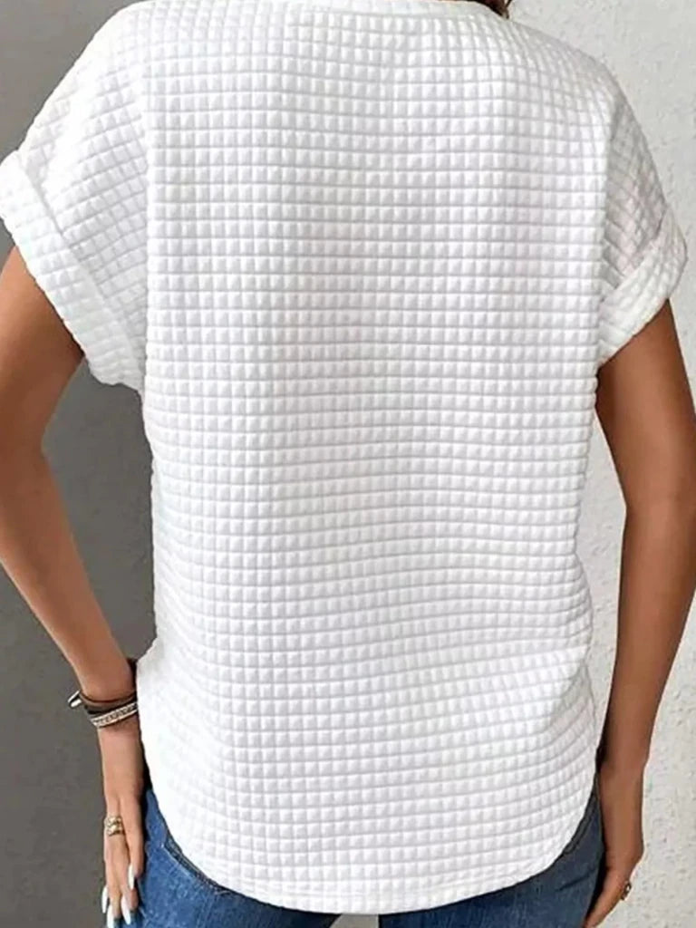 Plus Size Textured Round Neck Short Sleeve Top - White by Trendsi from FREYA’S CLOSET