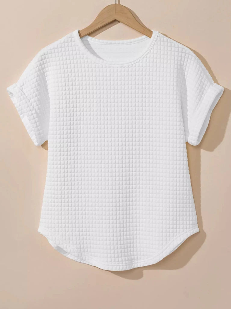 Plus Size Textured Round Neck Short Sleeve Top - White by Trendsi from FREYA’S CLOSET