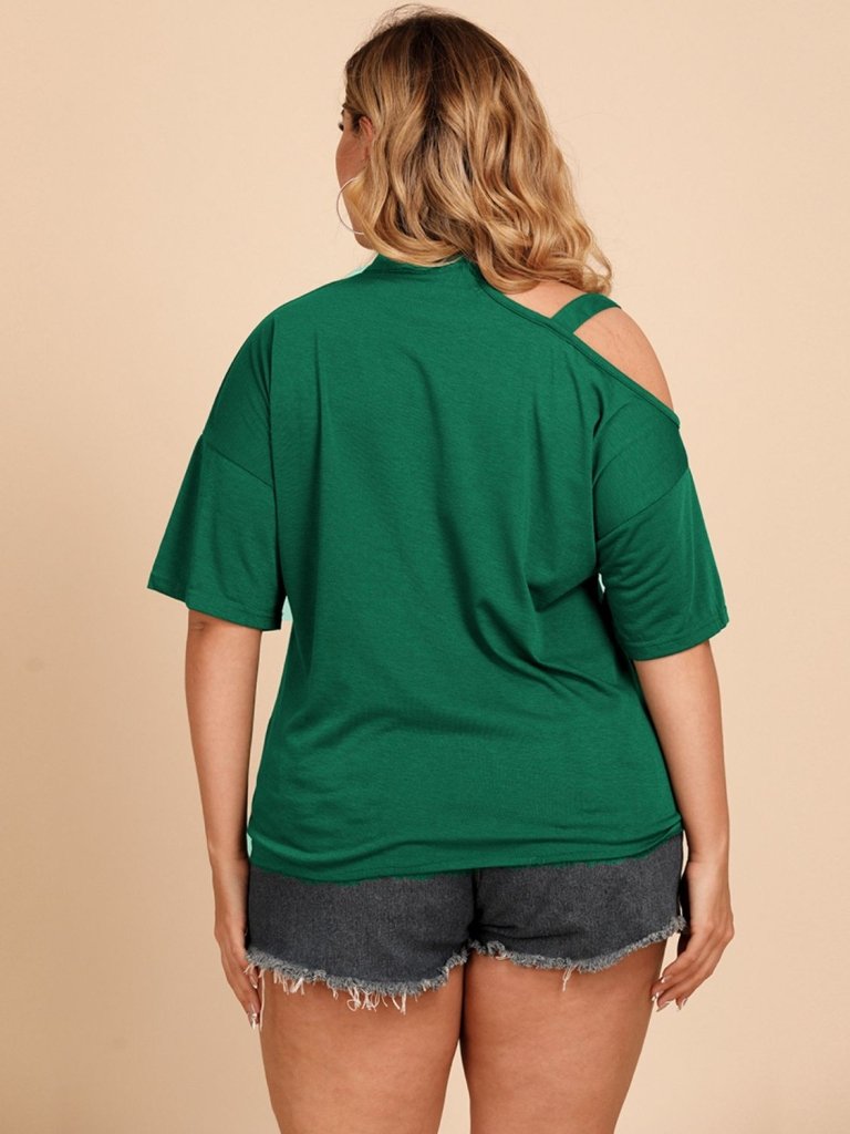 Plus Size Tied Cold - Shoulder Tee Shirt - Forest by Trendsi from FREYA’S CLOSET