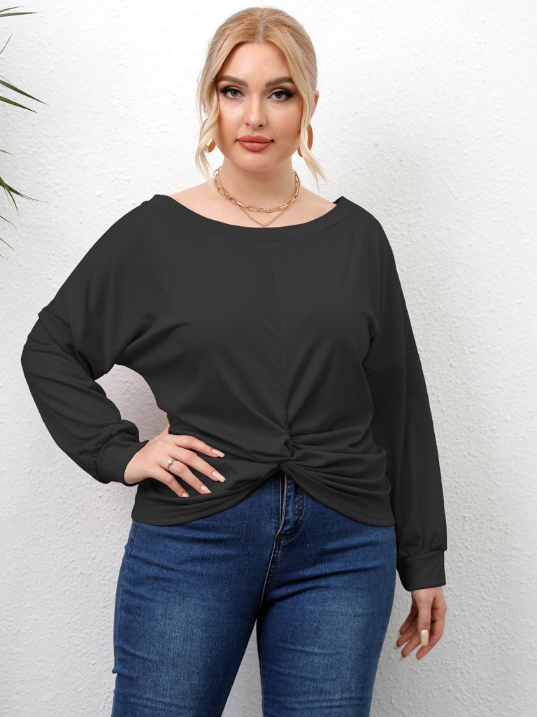 Plus Size Twisted Drop Shoulder T-Shirt - Black by Trendsi from FREYA’S CLOSET