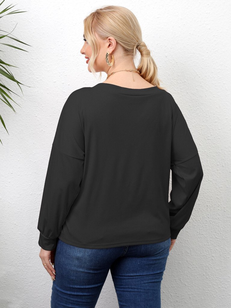 Plus Size Twisted Drop Shoulder T-Shirt - Black by Trendsi from FREYA’S CLOSET