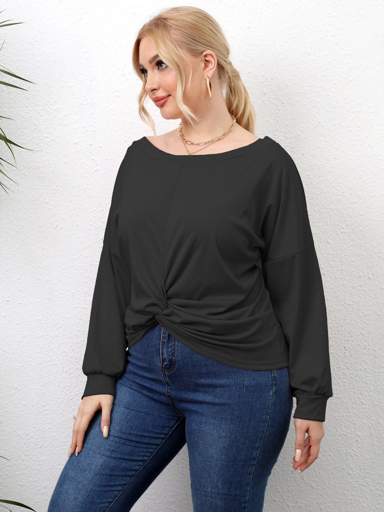 Plus Size Twisted Drop Shoulder T-Shirt - Black by Trendsi from FREYA’S CLOSET