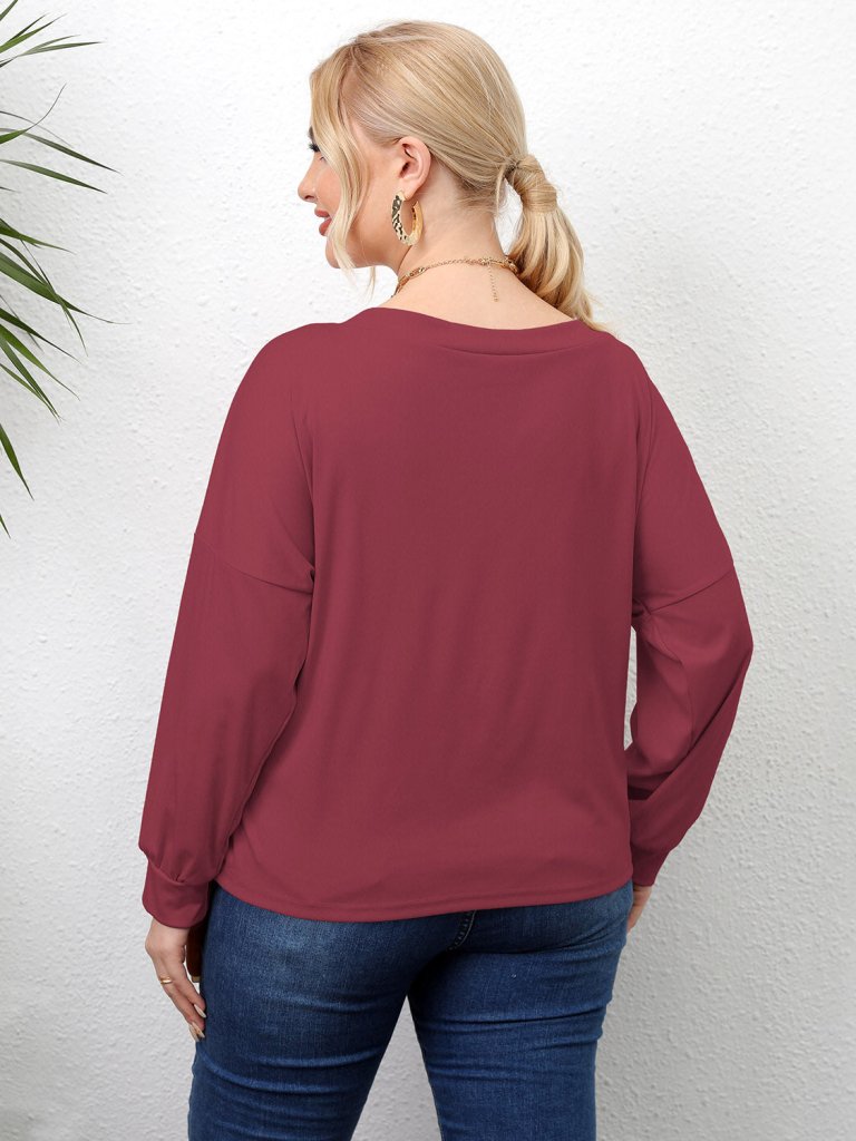 Plus Size Twisted Drop Shoulder T-Shirt - Deep Red by Trendsi from FREYA’S CLOSET