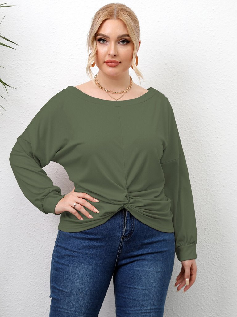 Plus Size Twisted Drop Shoulder T-Shirt - Sage by Trendsi from FREYA’S CLOSET