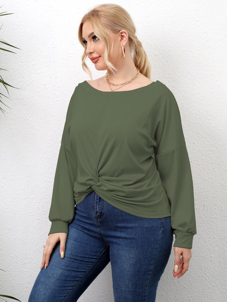 Plus Size Twisted Drop Shoulder T-Shirt - Sage by Trendsi from FREYA’S CLOSET