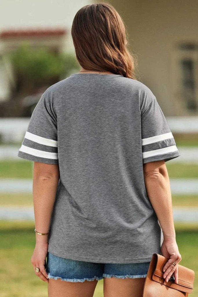 Plus Size US Flag Graphic V - Neck Tee – Dark Gray by Trendsi from FREYA’S CLOSET