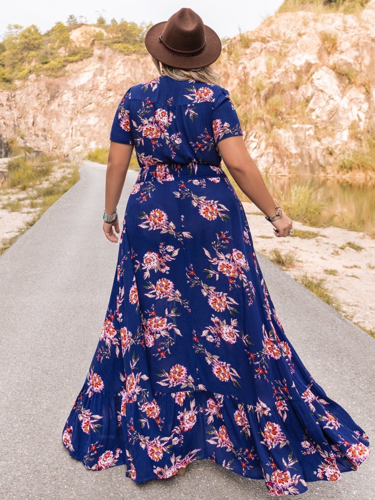 Plus Size V - Neck Maxi Dress - Dark Blue by Trendsi from FREYA’S CLOSET