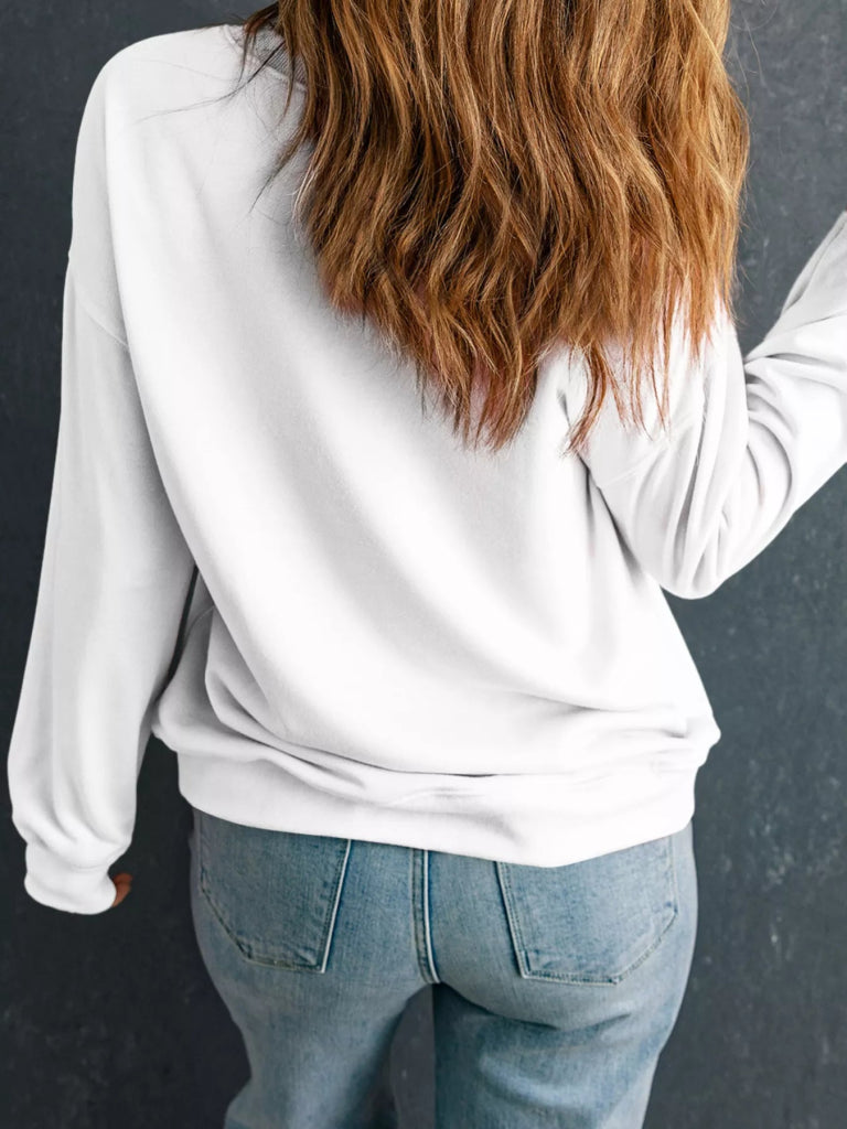 Plush Leopard Tree Patched Drop Shoulder Sweatshirt - White by Trendsi from FREYA’S CLOSET