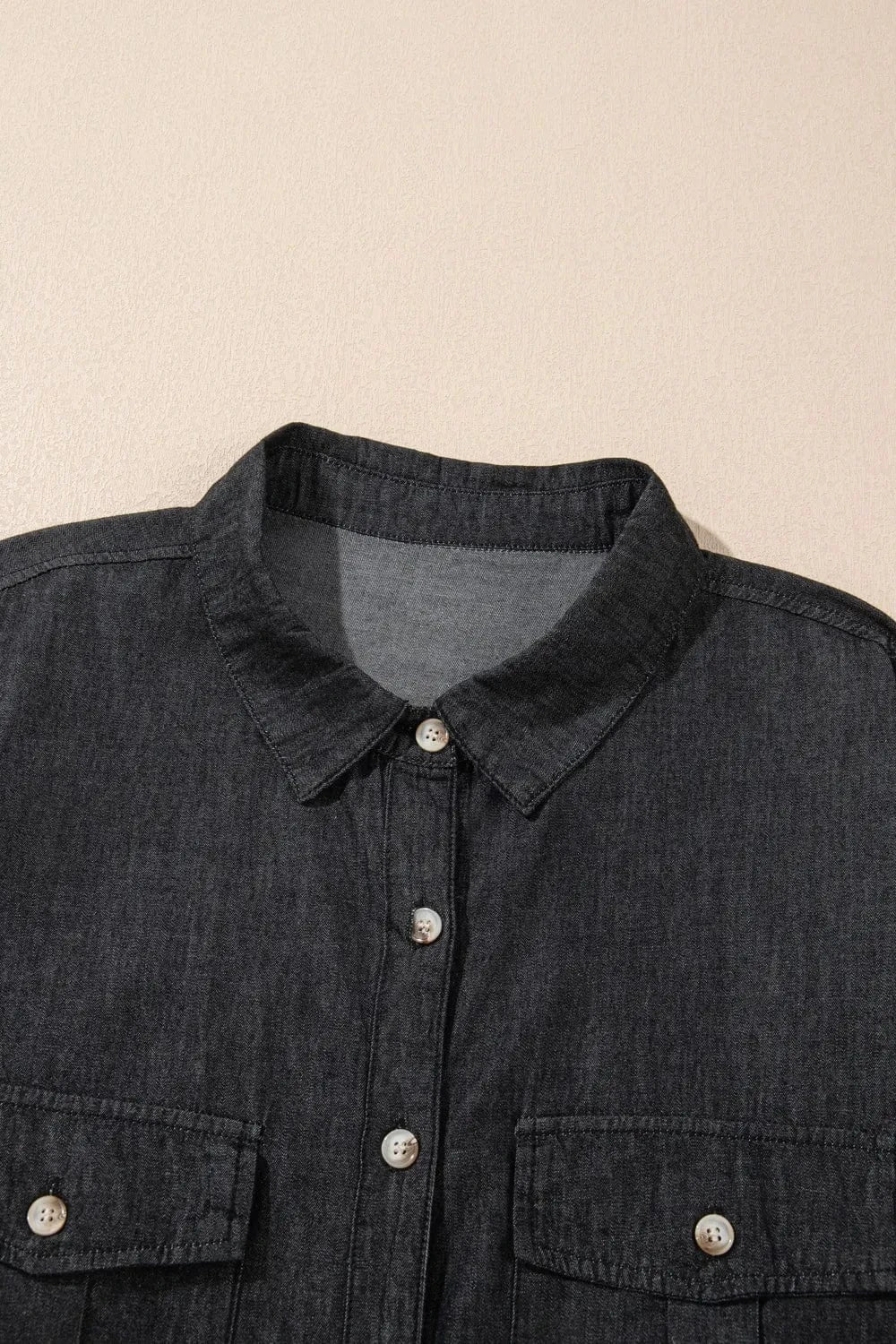 Trendsi Pocketed Collared Neck Long Sleeve Denim Top