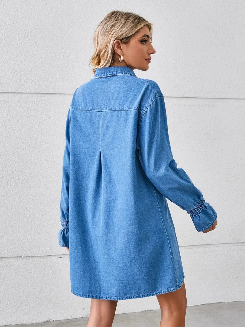 Trendsi Pocketed Dropped Shoulder Mini Denim Dress