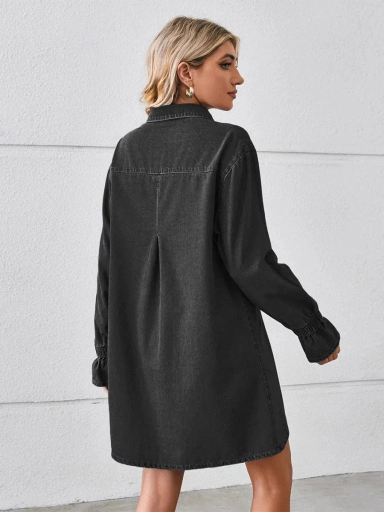 Pocketed Dropped Shoulder Mini Denim Dress - Black by Trendsi from FREYA’S CLOSET