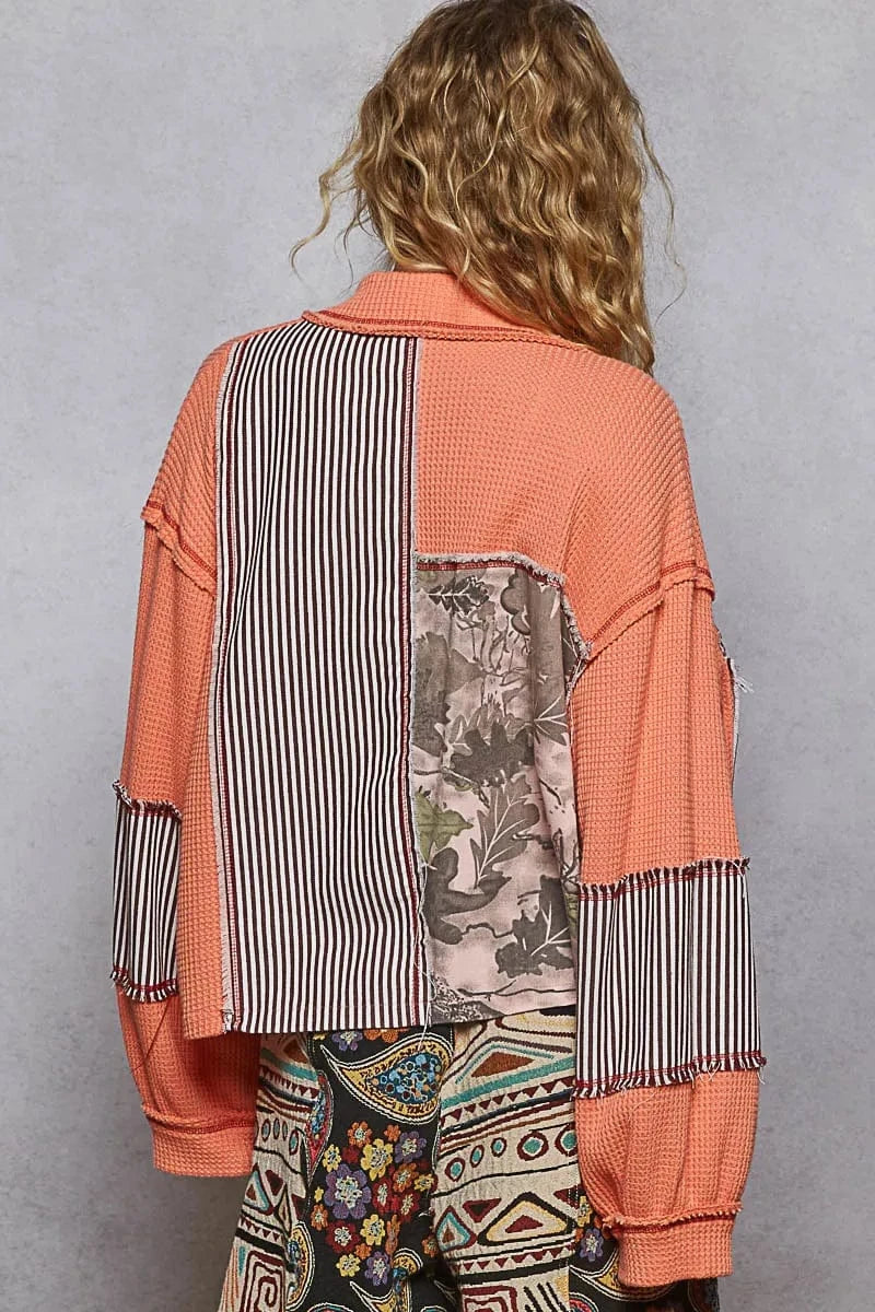 Trendsi POL Button Down Patchwork Multi-Pattern Jacket
