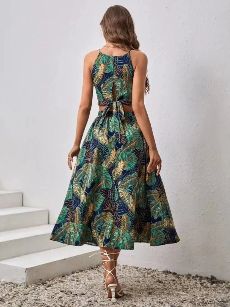 Printed Cami and Slit Skirt Set - Dark Green by Trendsi from FREYA’S CLOSET