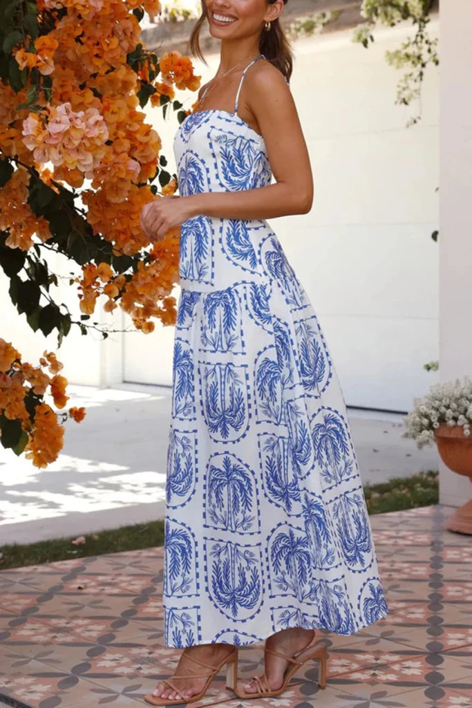 Printed Halter Neck Maxi Dress - Royal Blue by Trendsi from FREYA’S CLOSET
