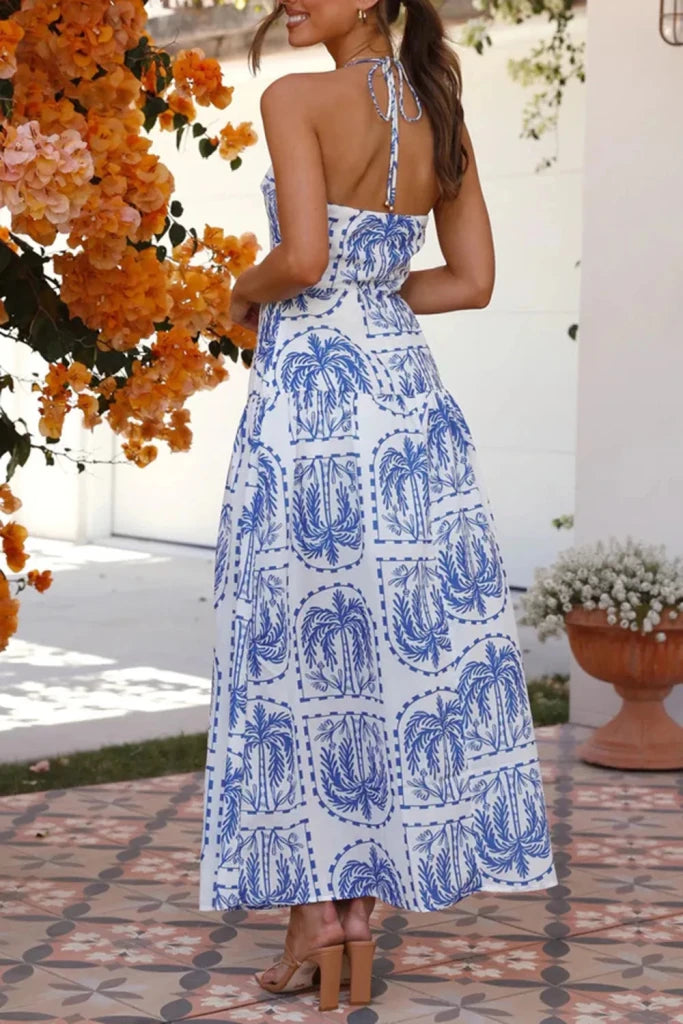 Printed Halter Neck Maxi Dress - Royal Blue by Trendsi from FREYA’S CLOSET