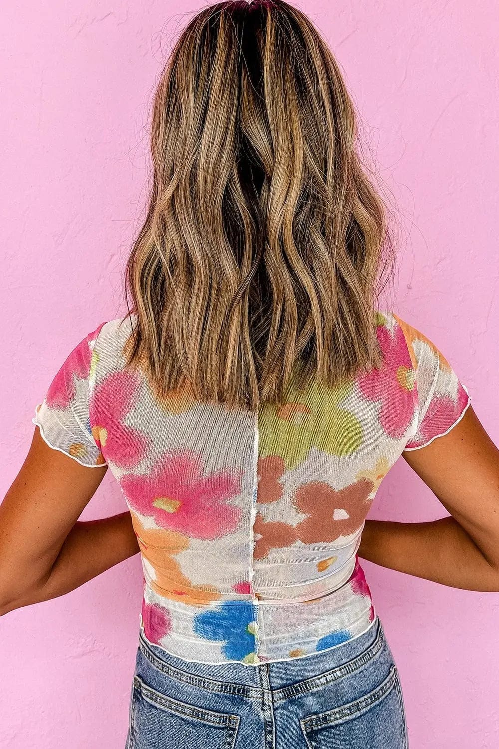 Trendsi Shirts and Blouse Printed Round Neck Short Sleeve Blouse