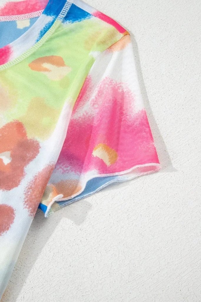 Printed Round Neck Short Sleeve Blouse - Floral by Trendsi from FREYA’S CLOSET