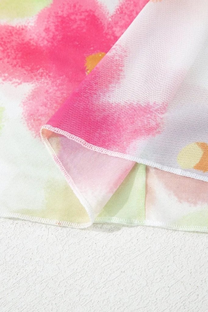 Printed Round Neck Short Sleeve Blouse - Floral by Trendsi from FREYA’S CLOSET