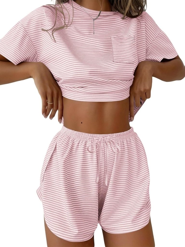 Printed Round Neck Tee and Shorts Set - Blush Pink by Trendsi from FREYA’S CLOSET