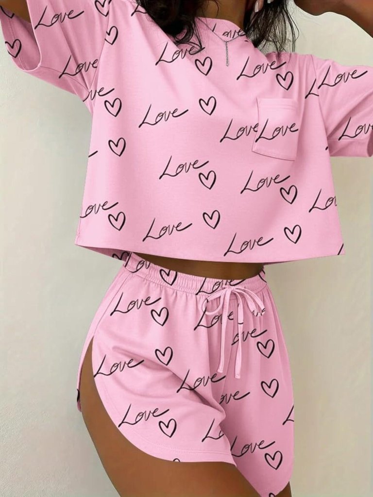 Printed Round Neck Tee and Shorts Set - Pink by Trendsi from FREYA’S CLOSET