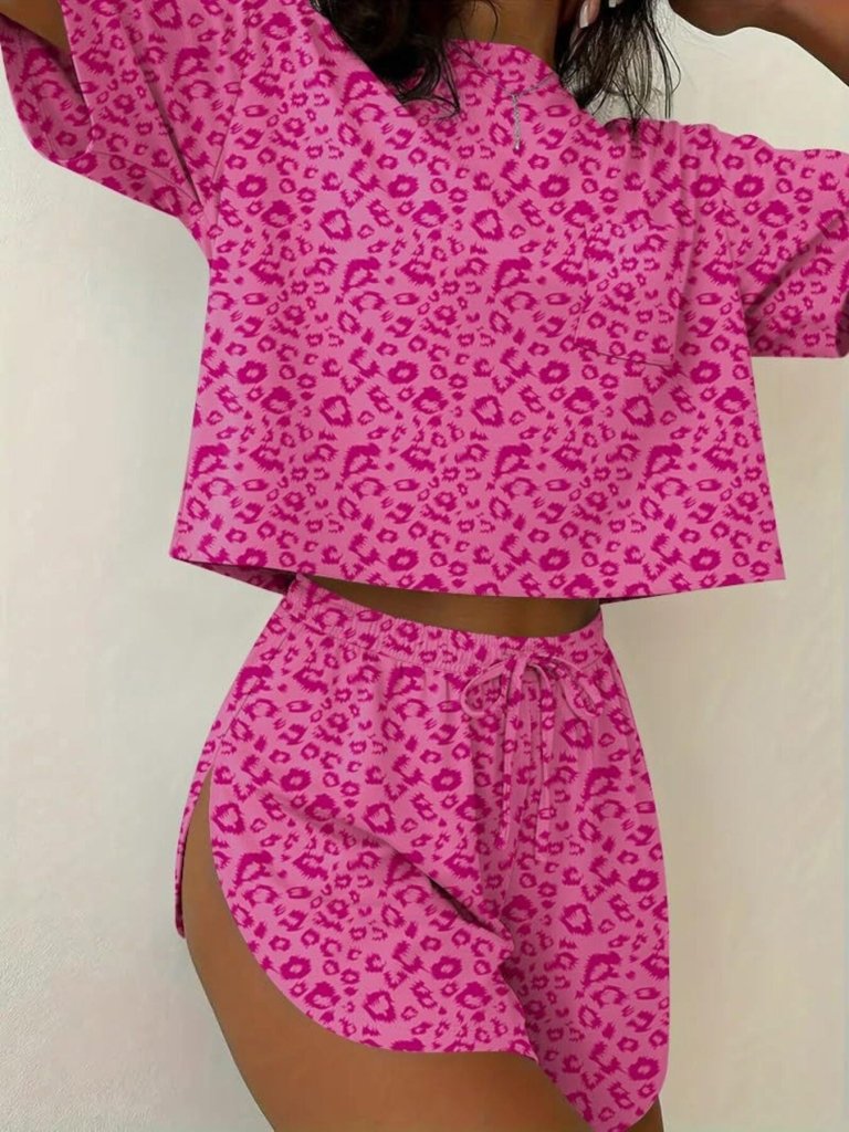 Printed Round Neck Tee and Shorts Set - Red by Trendsi from FREYA’S CLOSET