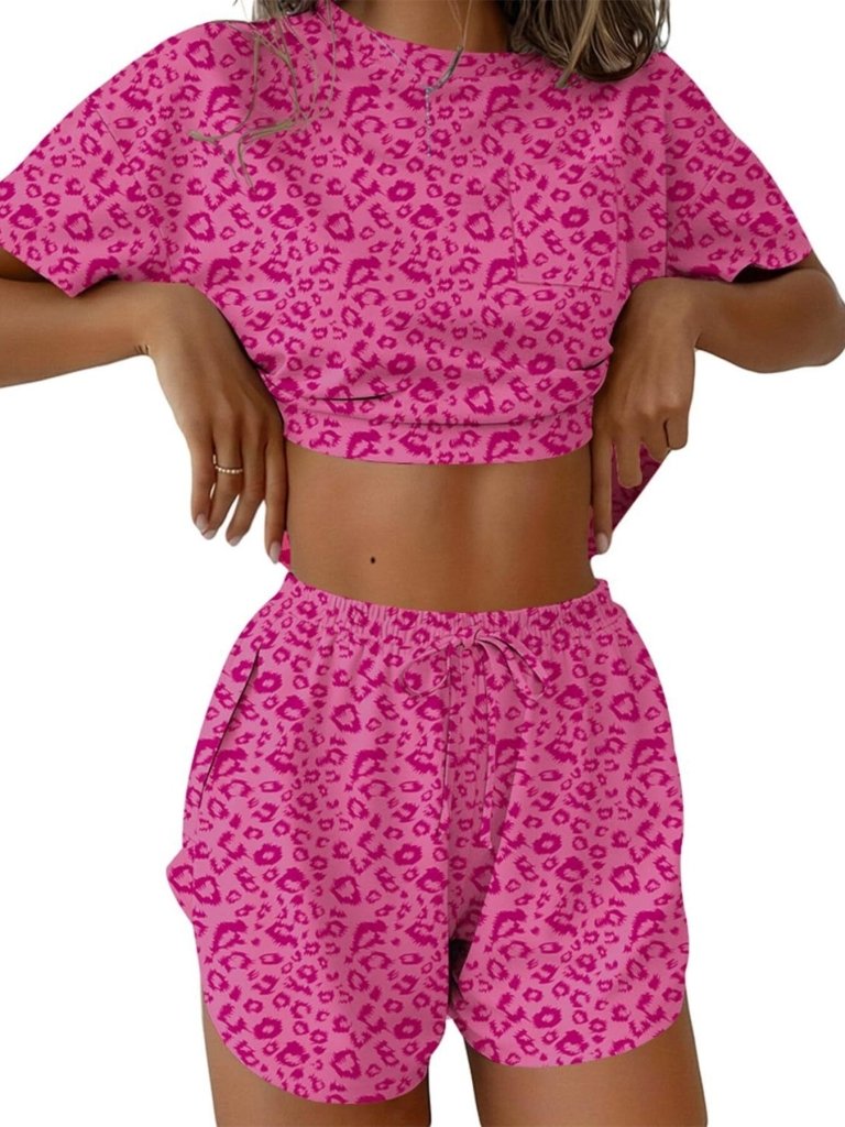 Printed Round Neck Tee and Shorts Set - Red by Trendsi from FREYA’S CLOSET